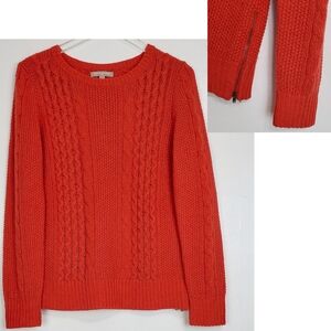Banana Republic medium wool blend cable knit sweater orange pullover zip classic